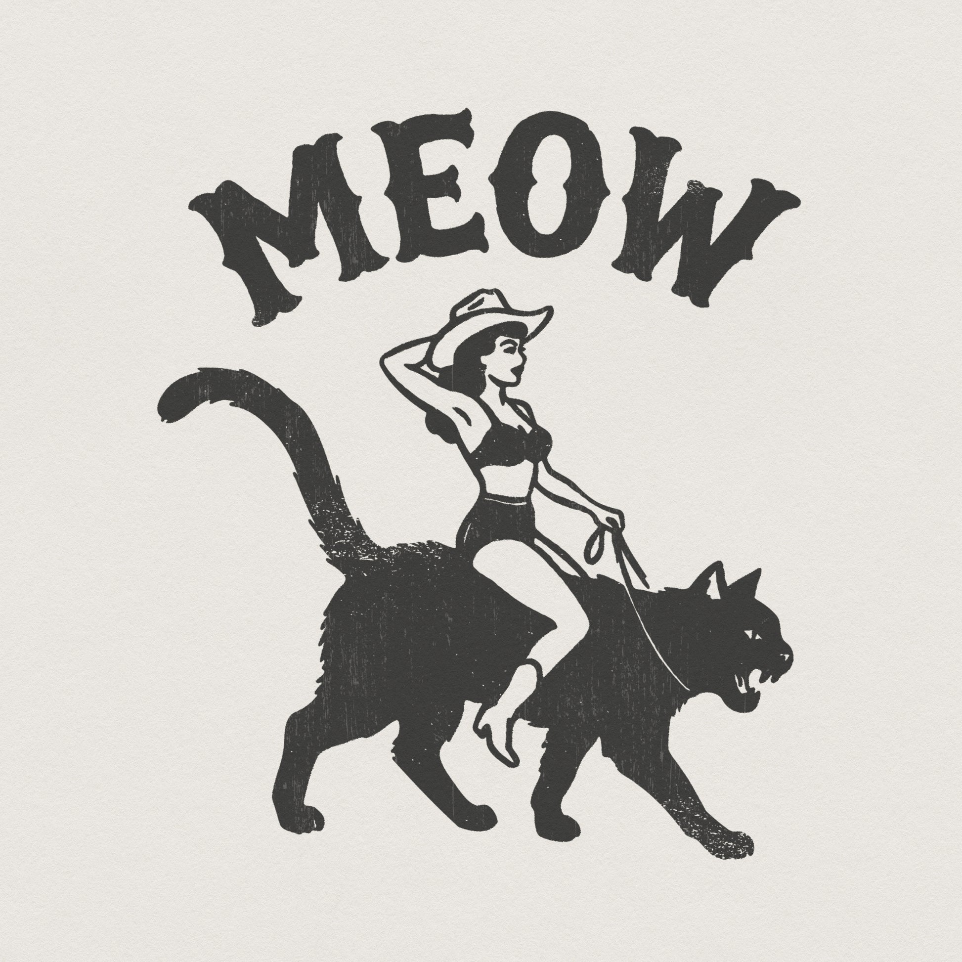 Meow PNG, Vintage Cowgirl On Cat PNG - 300 DPI Design for T-Shirt