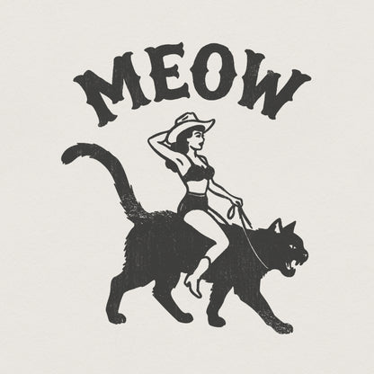 Meow PNG, Vintage Cowgirl On Cat PNG - 300 DPI Design for T-Shirt