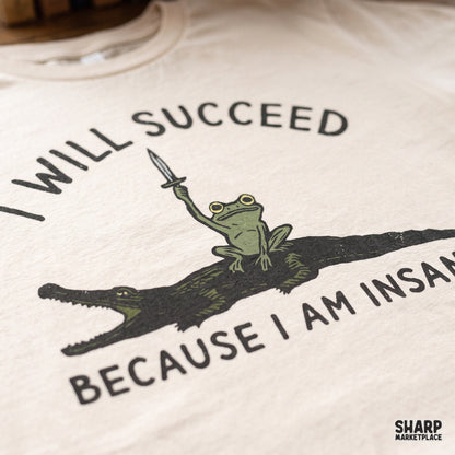 Funny insane frog riding an alligator retro PNG design for t-shirts and sarcastic animal meme prints