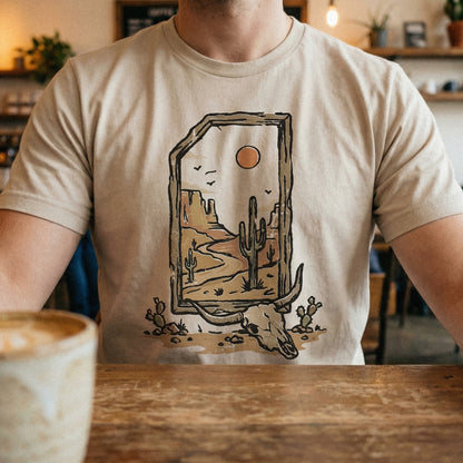Desert Skull PNG, Southwest Landscape Art - 300 DPI Design for T-Shirt