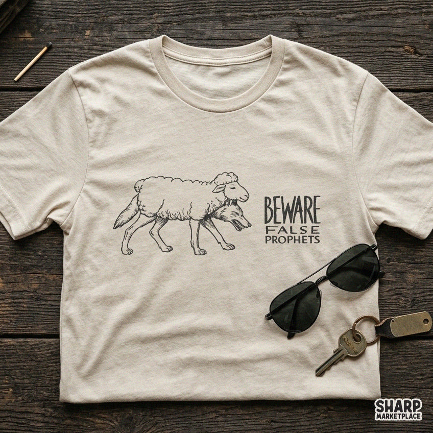 Beware false prophets wolf in sheep clothing retro scripture art graphic for Christian PNG sublimation t-shirt printing