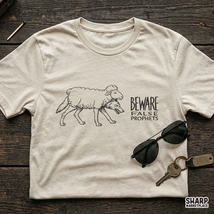 Beware false prophets wolf in sheep clothing retro scripture art graphic for Christian PNG sublimation t-shirt printing