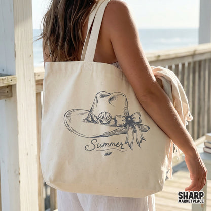 Beach cowgirl hat with seashells and bow retro coquette PNG for coastal western apparel and summer sublimation designs