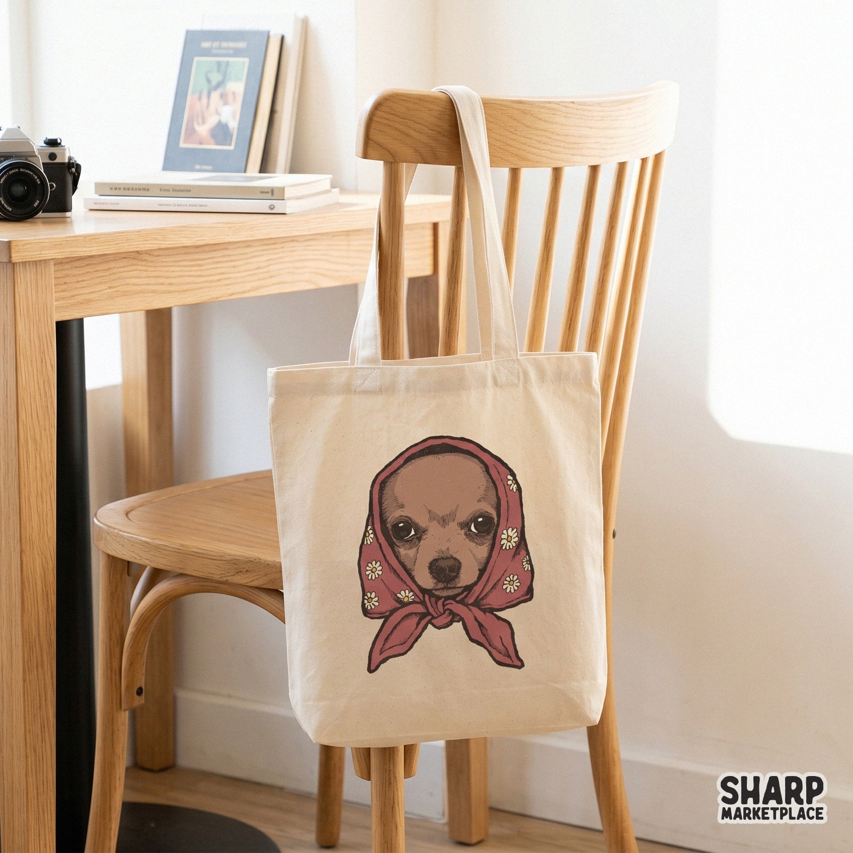 Grumpy chihuahua wearing a floral babushka headscarf y2k sublimation shirt png for dog lovers