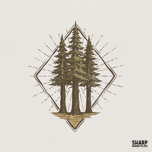 Pine Tree Forest PNG, Nature Clipart - 300 DPI Design for T-Shirt