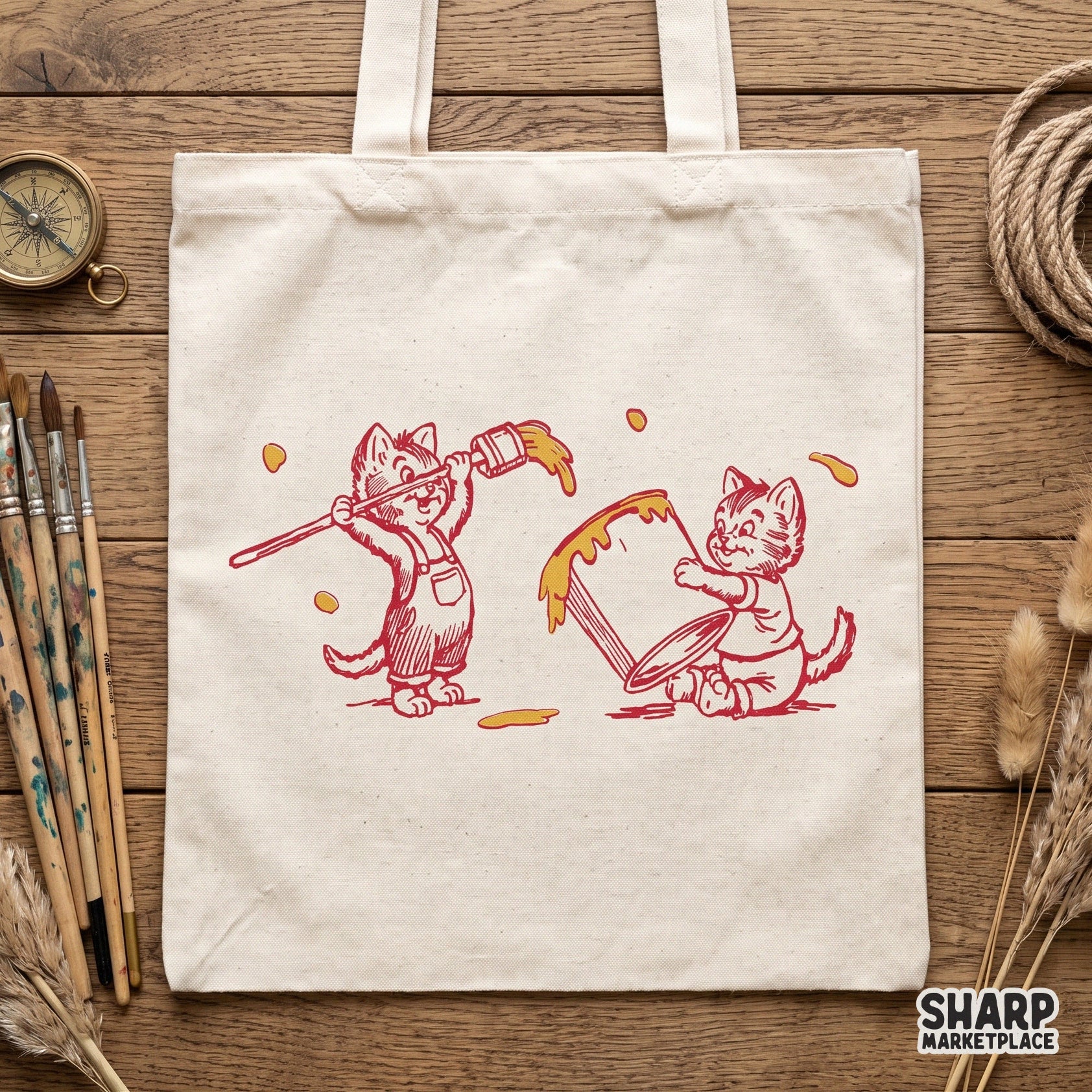 Vintage cute kittens painting illustration in a retro funny cat style for animal meme t-shirts and apparel sublimation