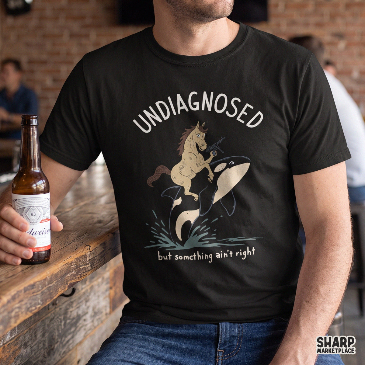 Undiagnosed But Something Ain't Right funny horse riding orca weirdcore meme PNG digital download design for t-shirts