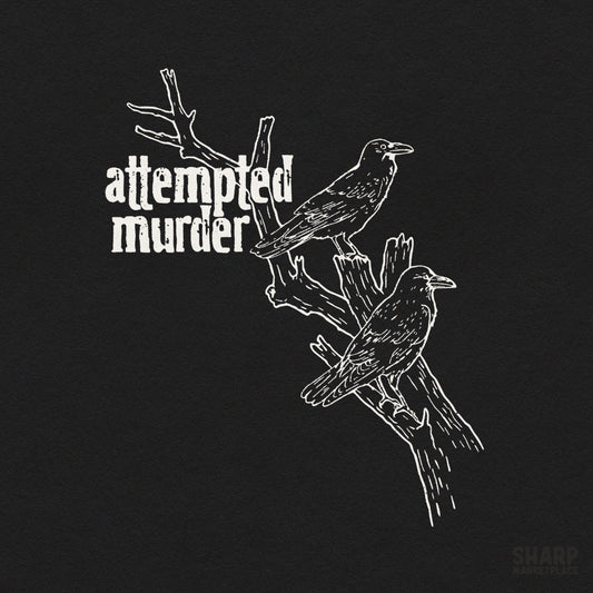 Sarcastic attempted murder crow pun graphic in a retro spooky style for trendy Halloween shirt sublimation designs