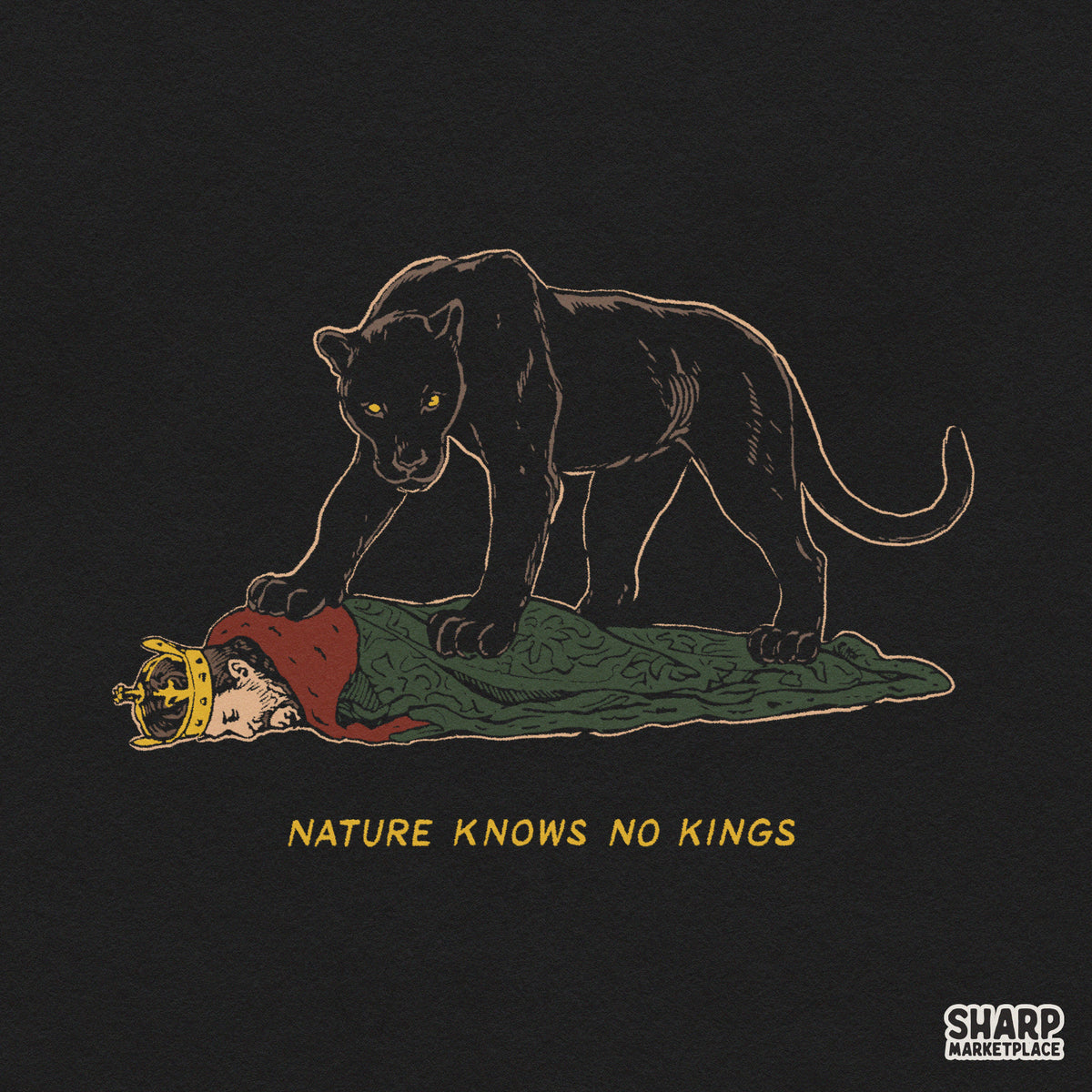 Retro Nature Knows No Kings black panther PNG design for funny animal meme streetwear shirts and apparel transfers