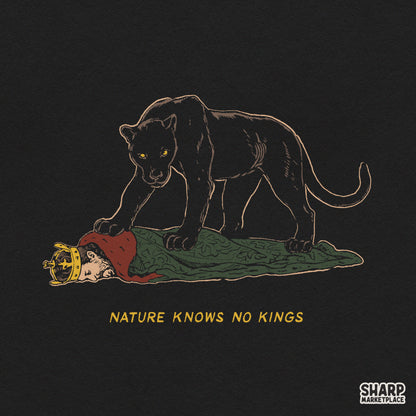 Retro Nature Knows No Kings black panther PNG design for funny animal meme streetwear shirts and apparel transfers