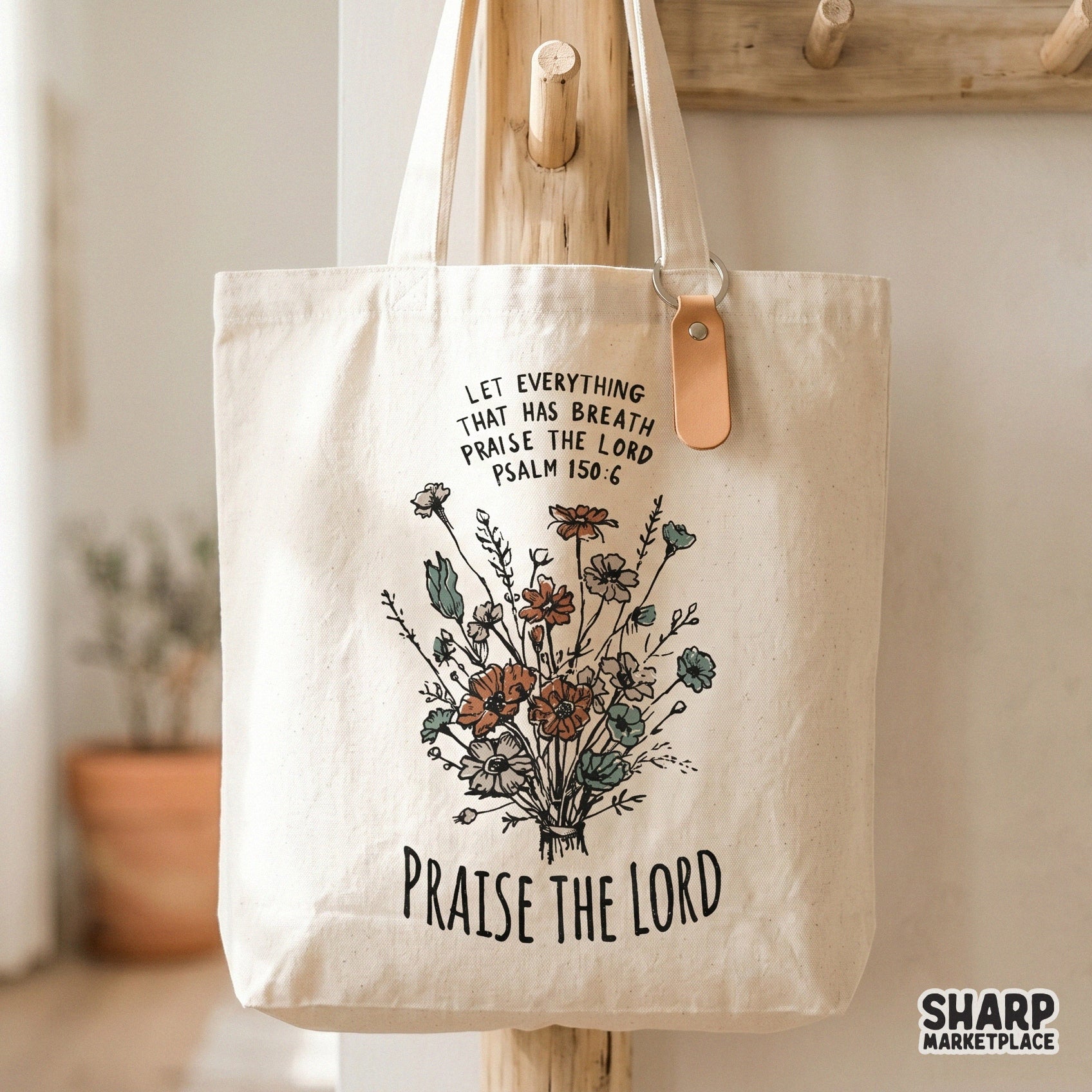 Vintage botanical aesthetic digital download featuring Psalm 150:6, ideal for print-on-demand projects, tumblers, and religious home decor items.