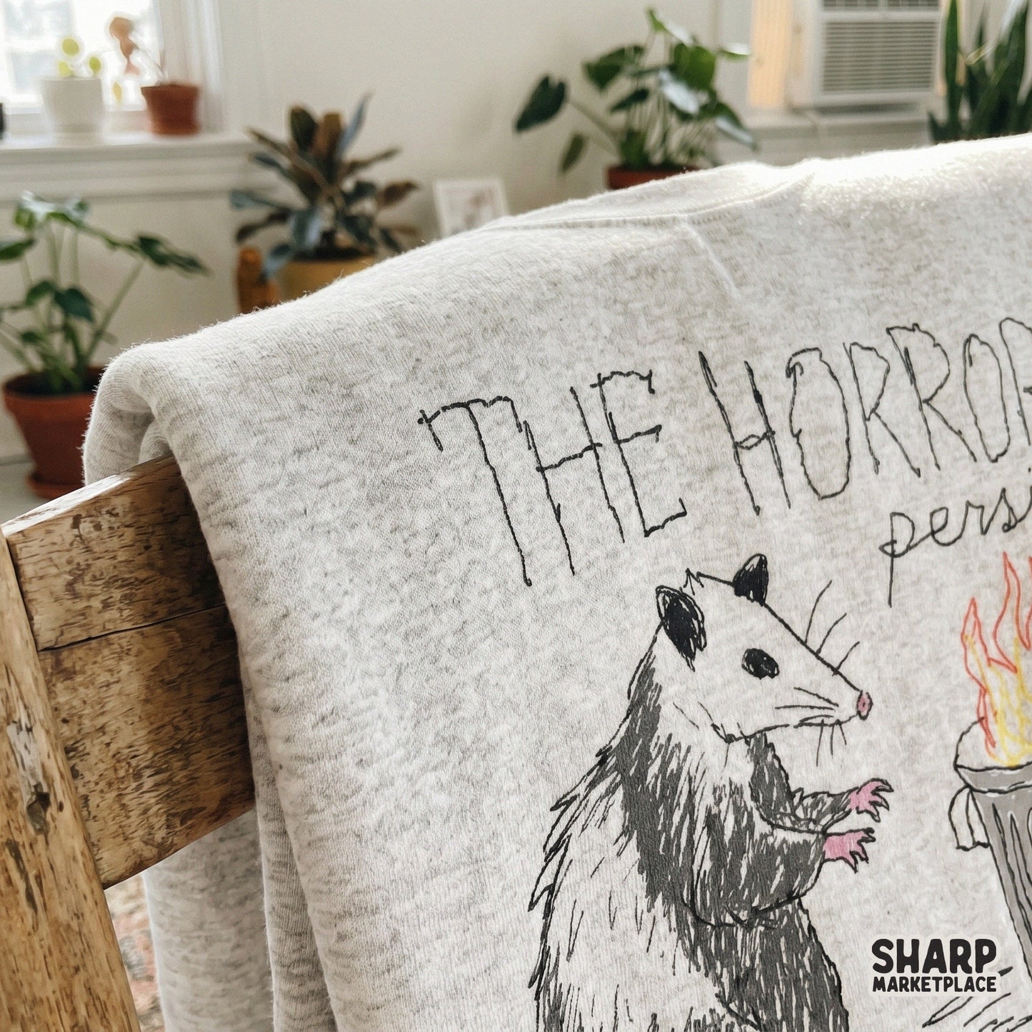 Trendy opossum meme graphic with hand-inked lettering, ideal for DIY t-shirt printing, tumblers, and humorous wall art or home decor projects.