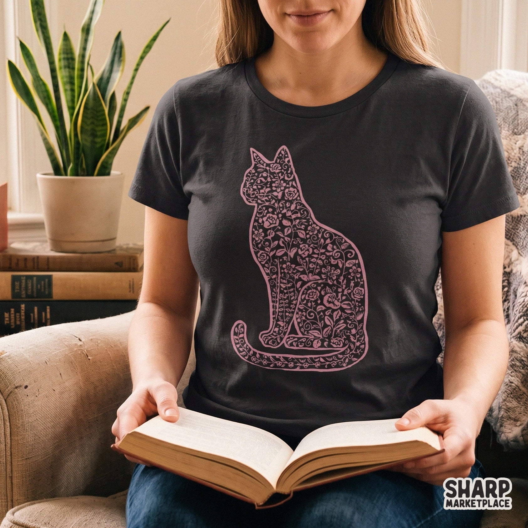 Pink floral cat silhouette aesthetic coquette png graphic for shirt sublimation printing