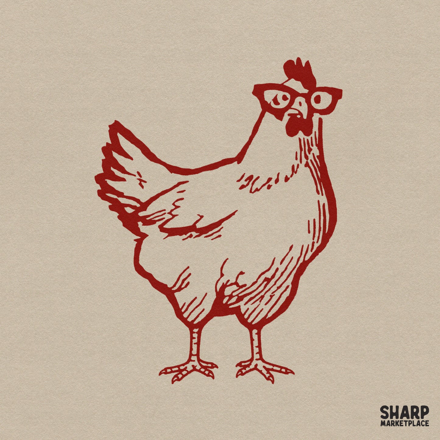 Nerdy chicken with glasses retro farm animal sublimation graphic for funny animal memes and sarcastic t-shirt designs