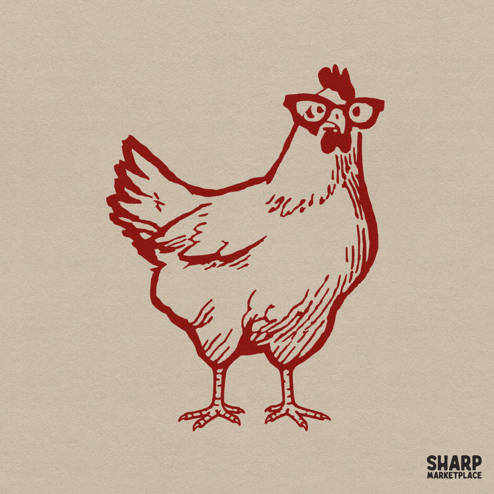 Nerdy chicken with glasses retro farm animal sublimation graphic for funny animal memes and sarcastic t-shirt designs