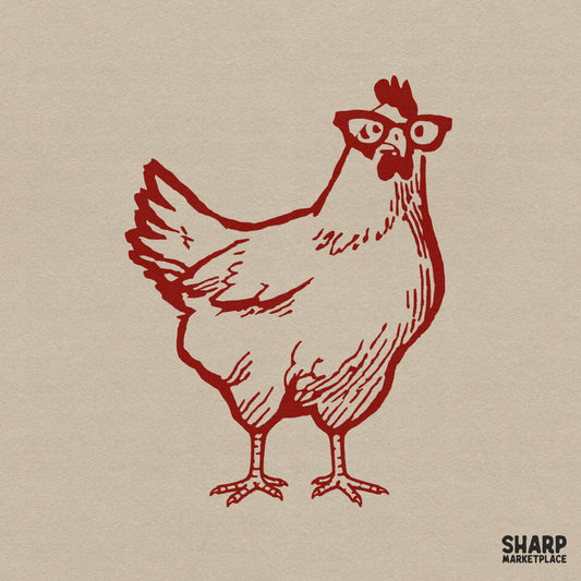 Nerdy chicken with glasses retro farm animal sublimation graphic for funny animal memes and sarcastic t-shirt designs