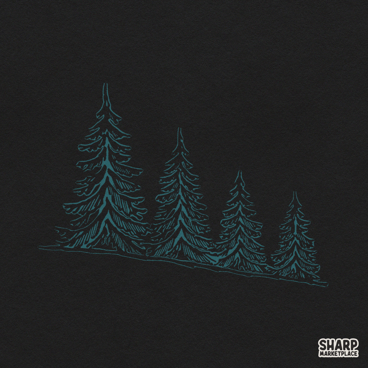 Four pine trees on a mountain slope PNG clipart for trendy minimalist nature shirt sublimation designs
