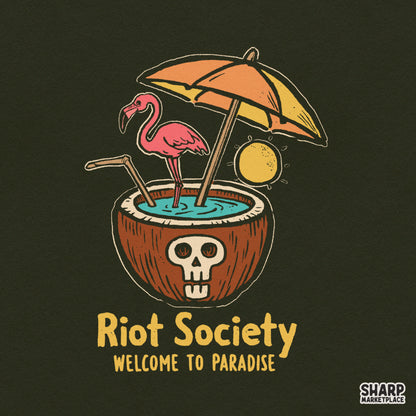 Retro coconut skull drink and trendy flamingo shirt design PNG for tropical beach vacation t-shirts