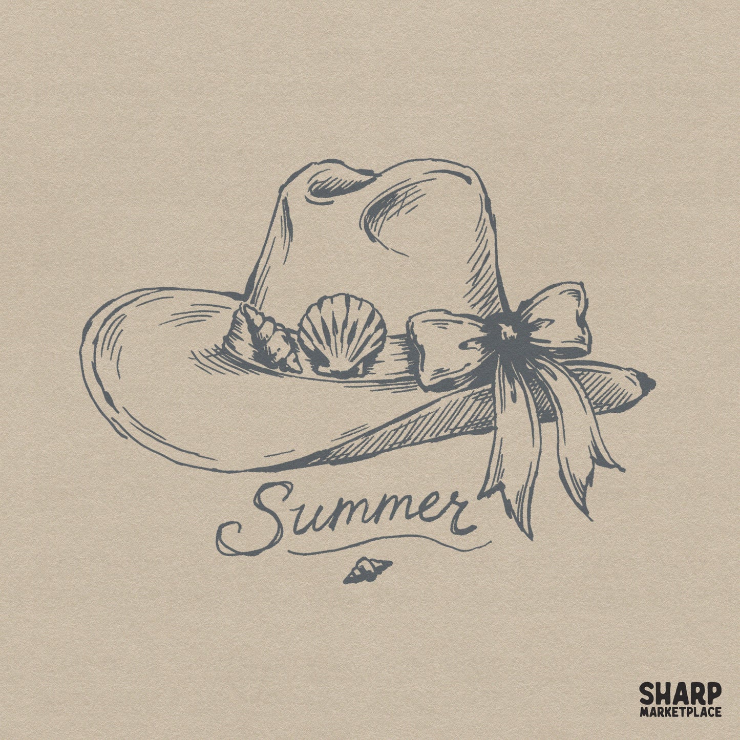 Summer beach cowgirl hat with seashells and coquette bow PNG for retro coastal western style graphic tees and apparel designs
