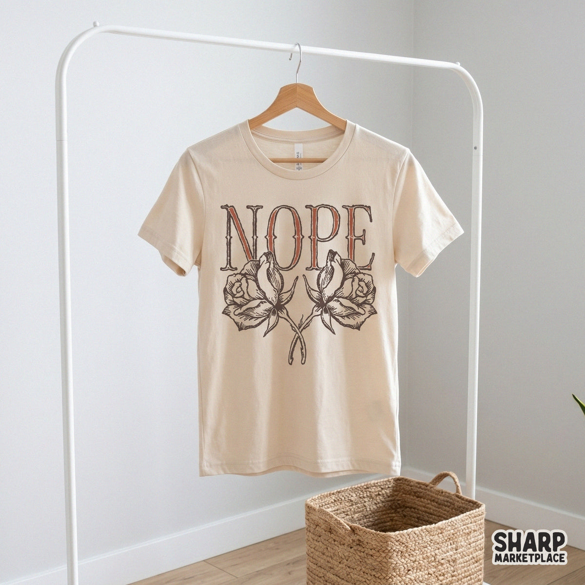 Edgy digital design featuring two thorny roses and the word NOPE in a vintage style, ideal for creating stickers, tumblers, and sarcastic wall art.