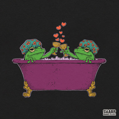 Two Frogs in Bathtub Toasting Champagne Graphic, Cute