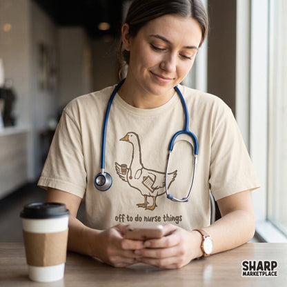 Silly goose nurse apparel design featuring a funny medical shift theme for shirt printing and sublimation