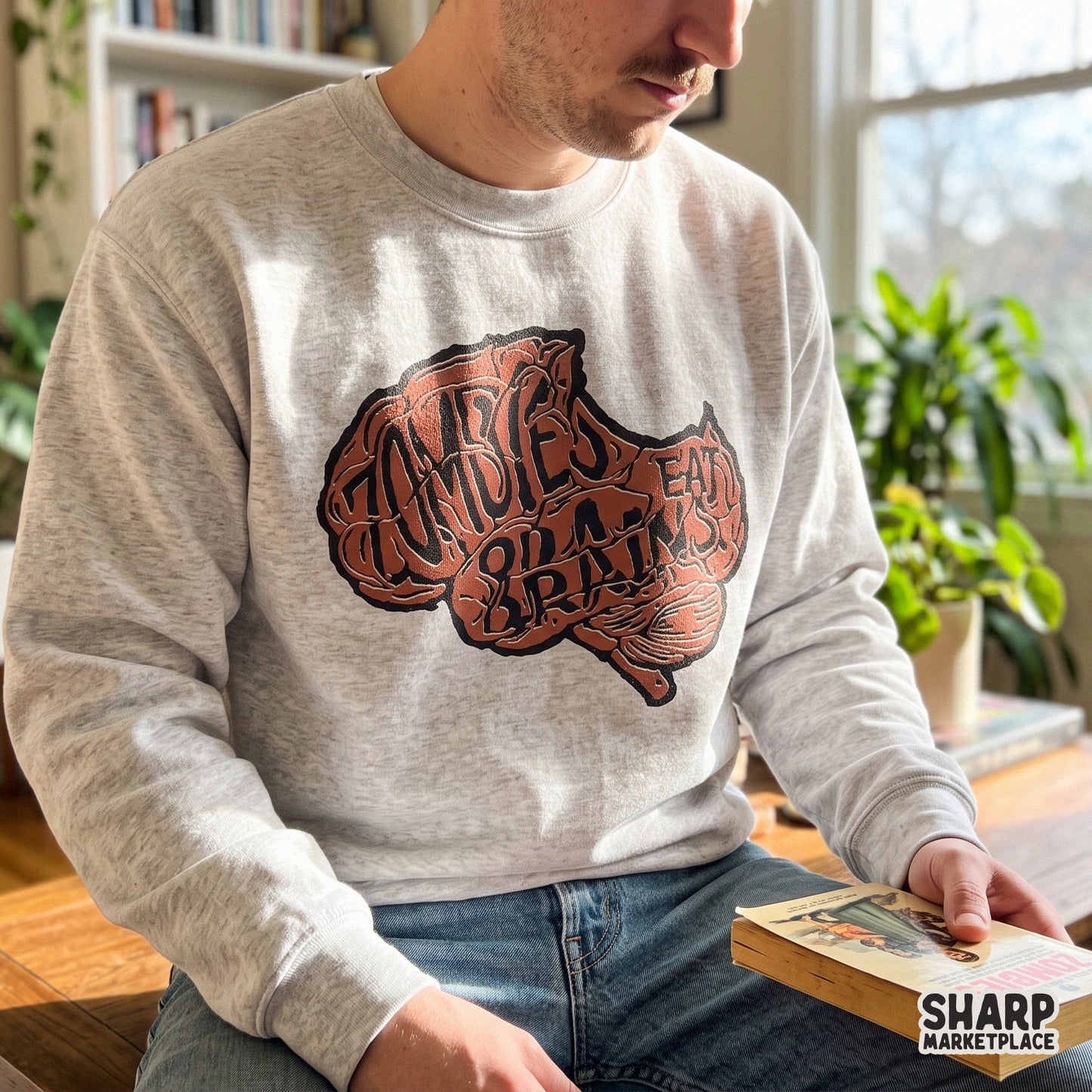 Retro zombies eat brains funny halloween sublimation design featuring a brain shape for sarcastic spooky season shirts