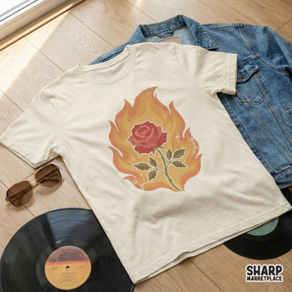 Burning Rose PNG, Fire Floral Digital Art - 300 DPI Design for T-Shirt