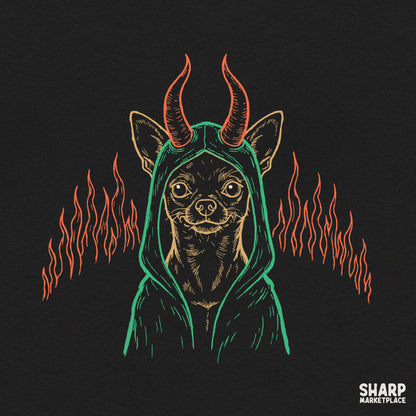 Spicy Devil Horns Chihuahua in Hood, Halloween Funny PNG