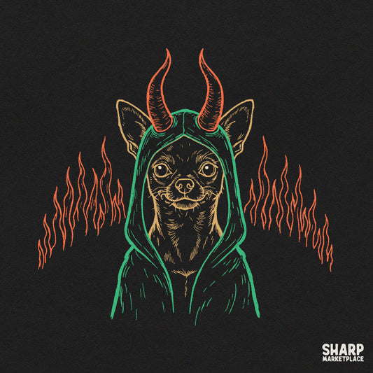 Spicy Devil Horns Chihuahua in Hood, Halloween Funny PNG