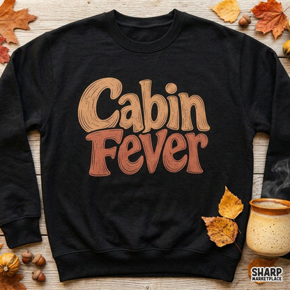 Cabin Fever retro 70s typography PNG sublimation design for vintage camping t-shirts and cozy winter getaway apparel