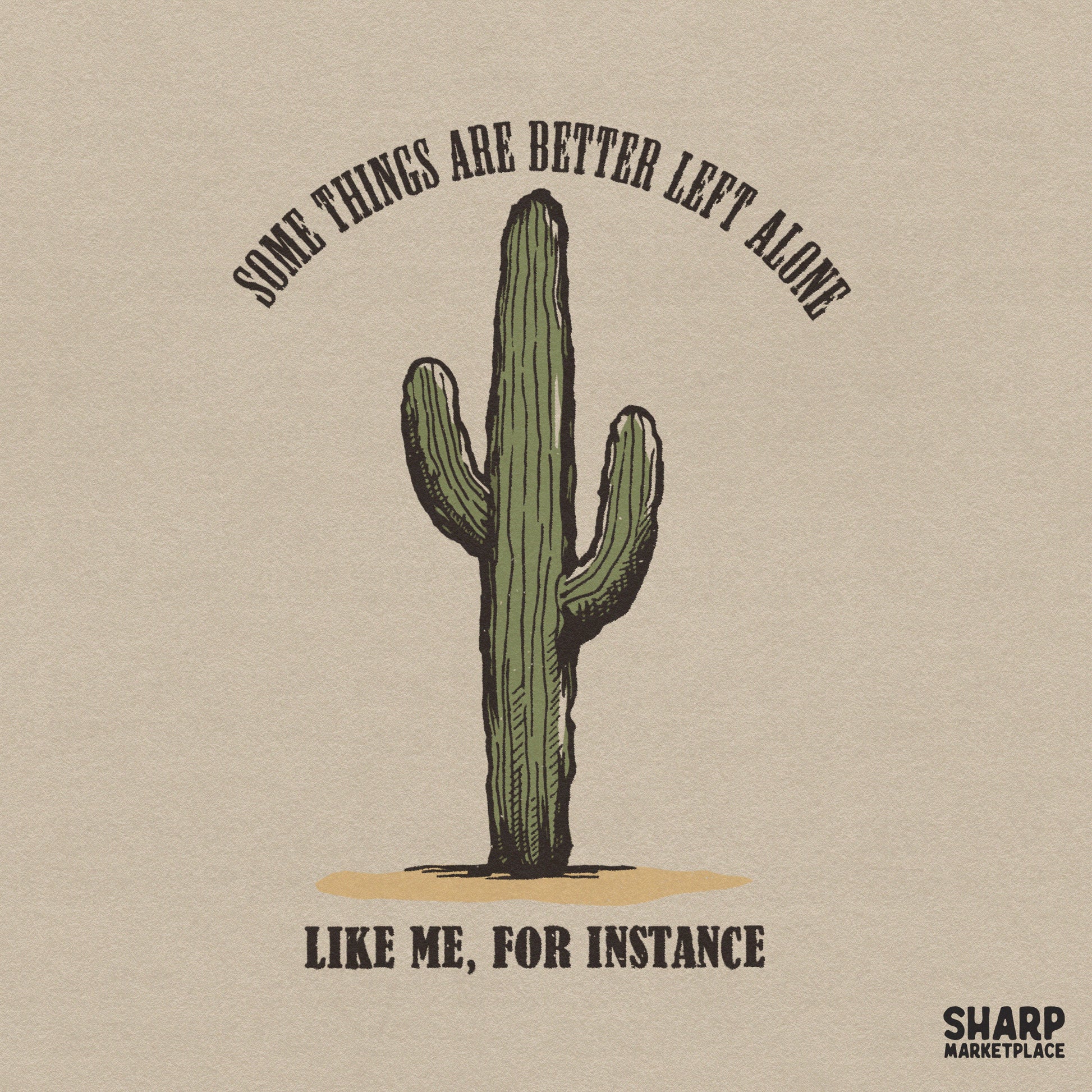 Introvert cactus western PNG with sarcastic funny quote for retro shirt designs and digital sublimation