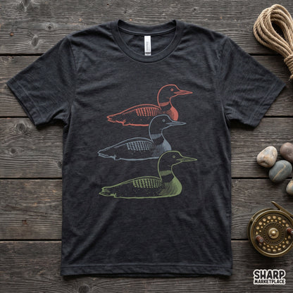 Three vintage loons water bird illustration for retro lake life t-shirts and hunting graphic design png
