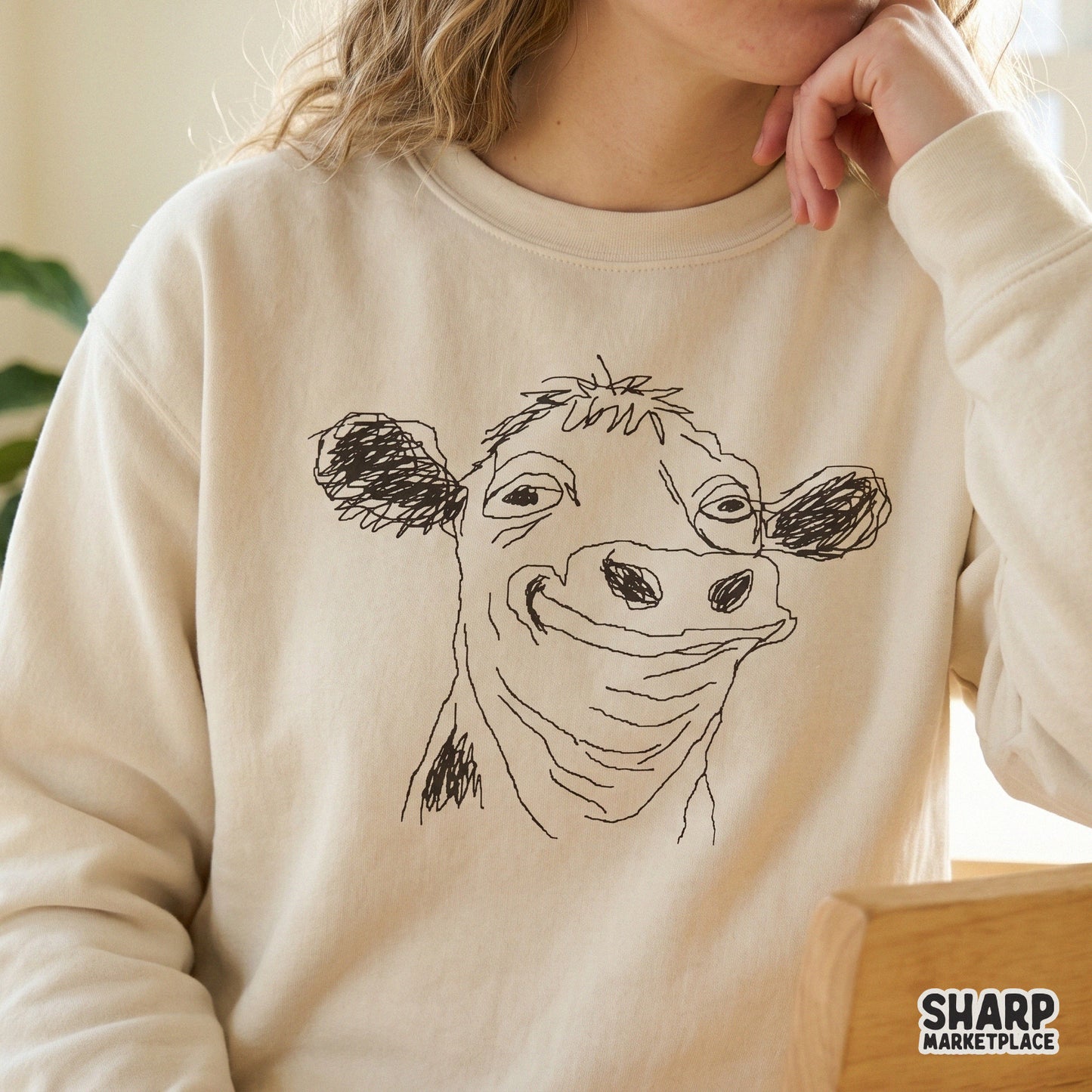Smiling Hand Drawn Cow Face PNG, Highland Cow Shirt - 300 DPI Design for