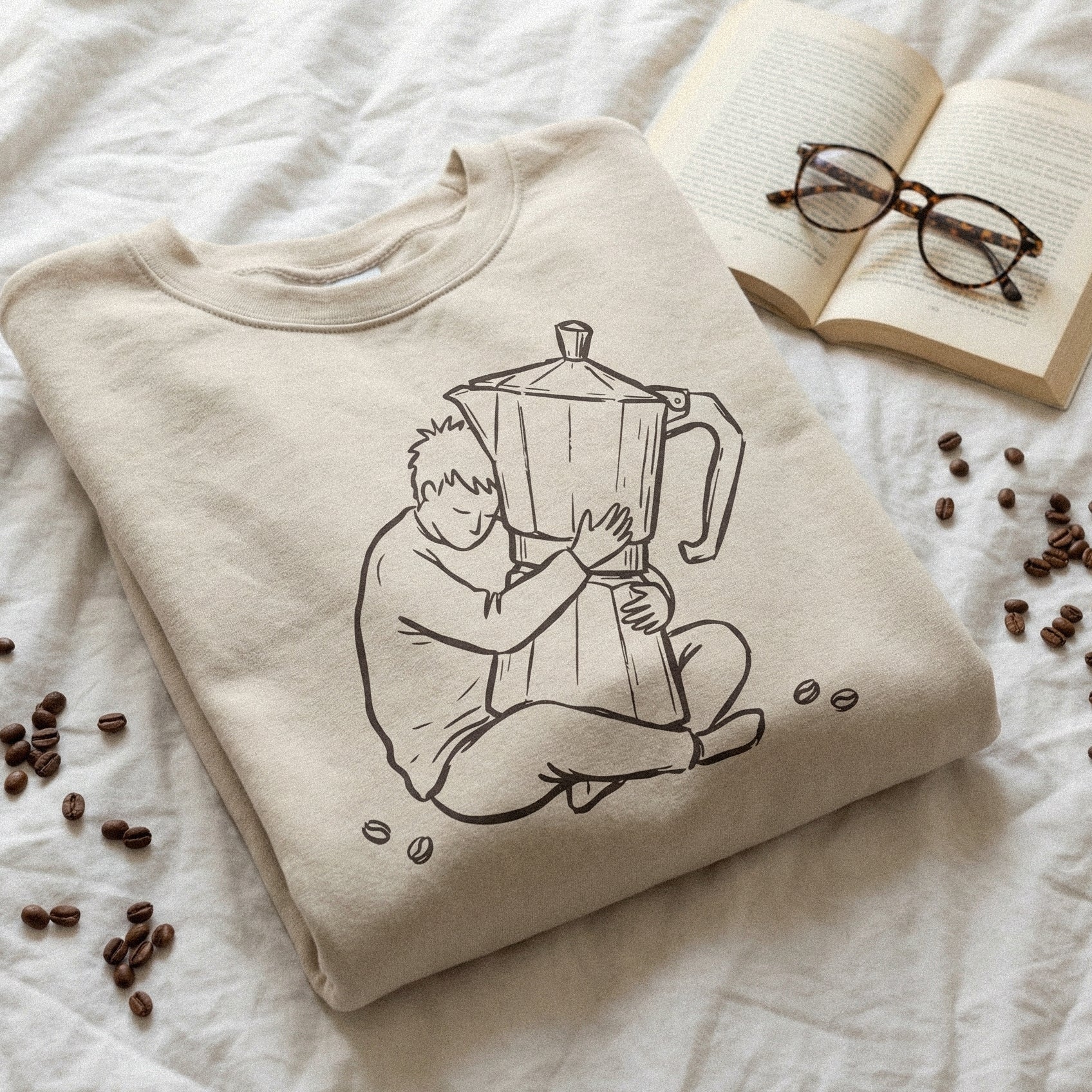 Hugging Coffee Pot PNG, Coffee Lover Clipart - 300 DPI Design for T-Shirt