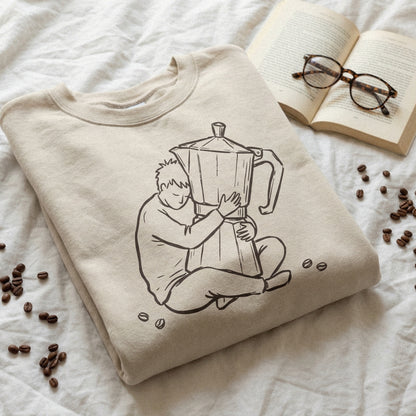 Hugging Coffee Pot PNG, Coffee Lover Clipart - 300 DPI Design for T-Shirt