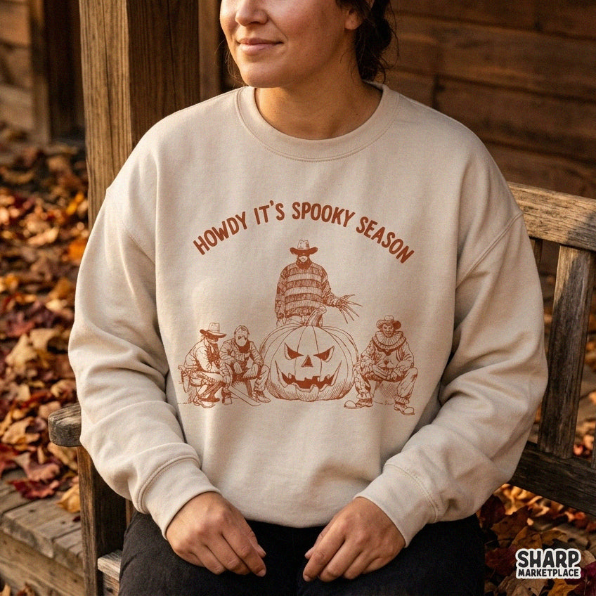 Western horror movie villains at a fence Halloween PNG graphic for funny fall shirts