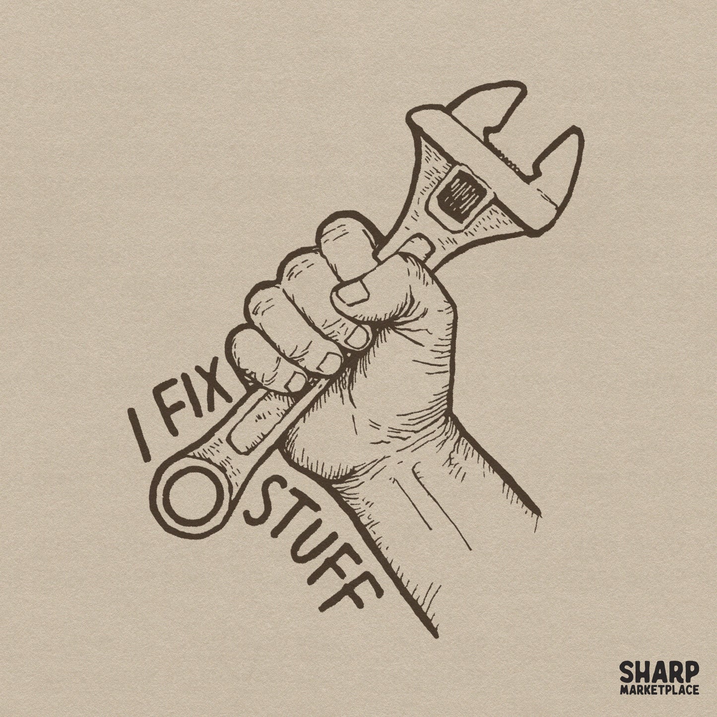 Funny retro wrench graphic with sarcastic I Fix Stuff text for Father's Day shirts and mechanic handyman gifts