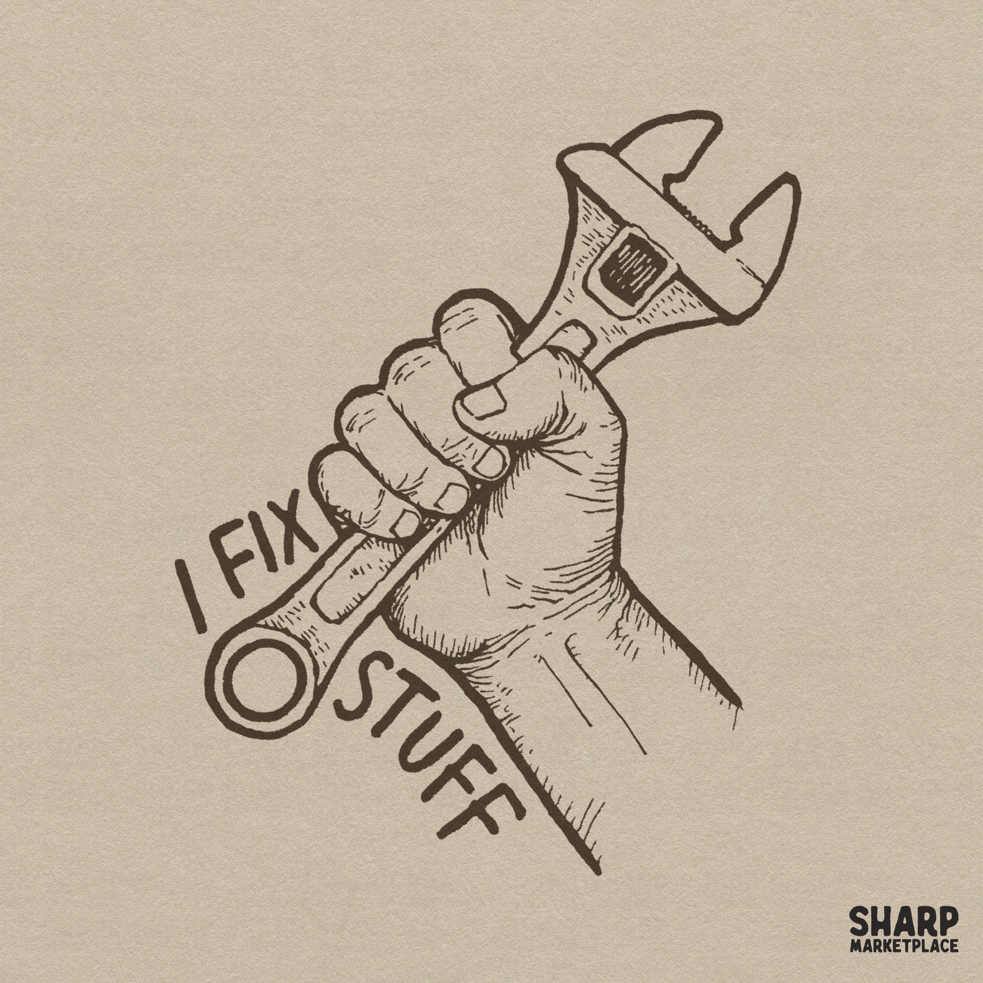 Funny retro wrench graphic with sarcastic I Fix Stuff text for Father's Day shirts and mechanic handyman gifts