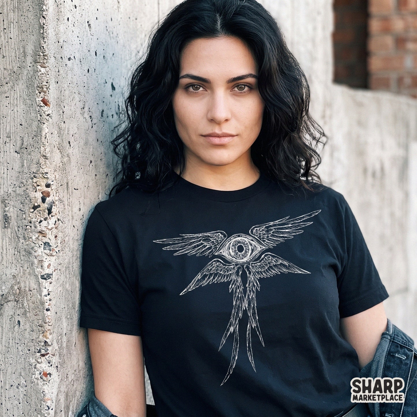 Biblically accurate winged eye angel illustration in a dark aesthetic spooky season halloween png design for t-shirt sublimation