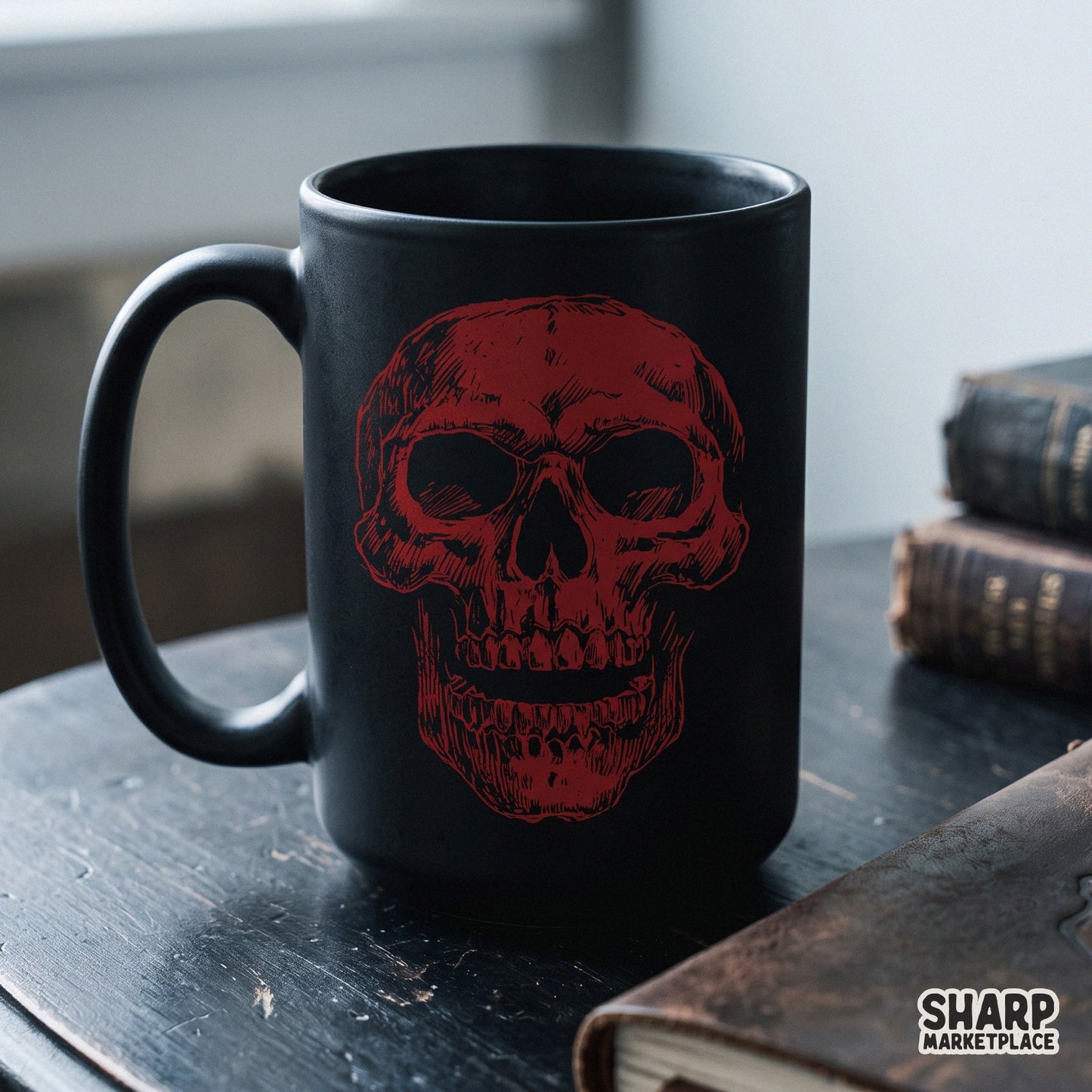 Red macabre skull drawing on dark background for edgy gothic horror PNG Halloween apparel and spooky sublimation art