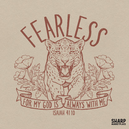 Fearless floral leopard Bible verse sublimation PNG featuring Isaiah 41 10 Christian faith quote for t-shirts