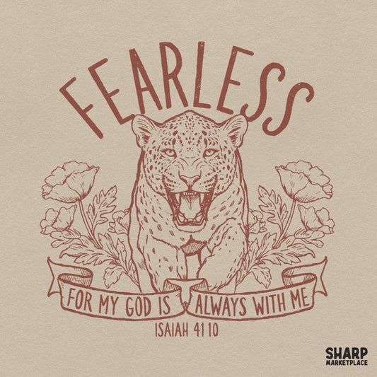 Fearless floral leopard Bible verse sublimation PNG featuring Isaiah 41 10 Christian faith quote for t-shirts