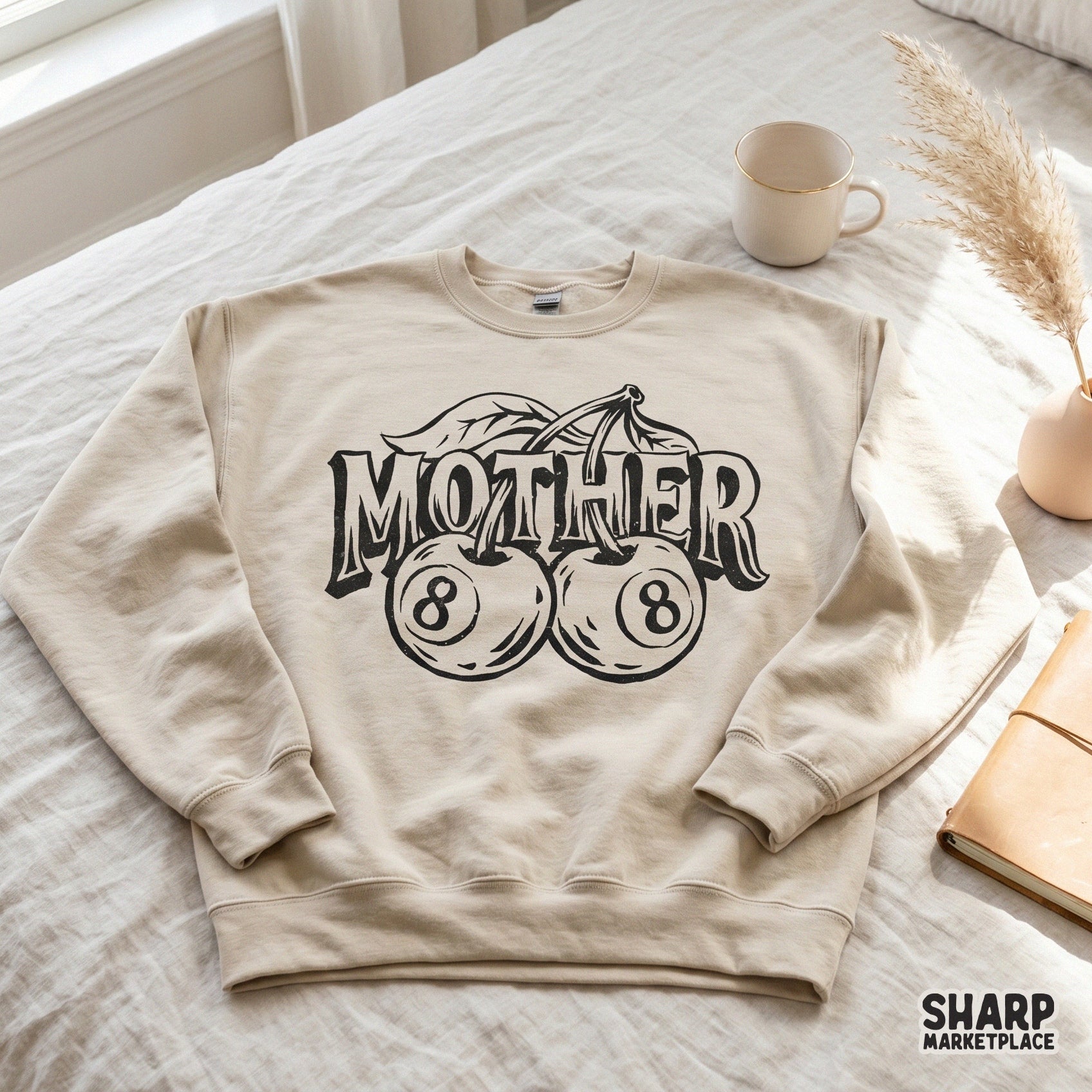 Tattoo flash style cherry 8 ball graphic on a retro Y2K sublimation png for edgy mom shirts