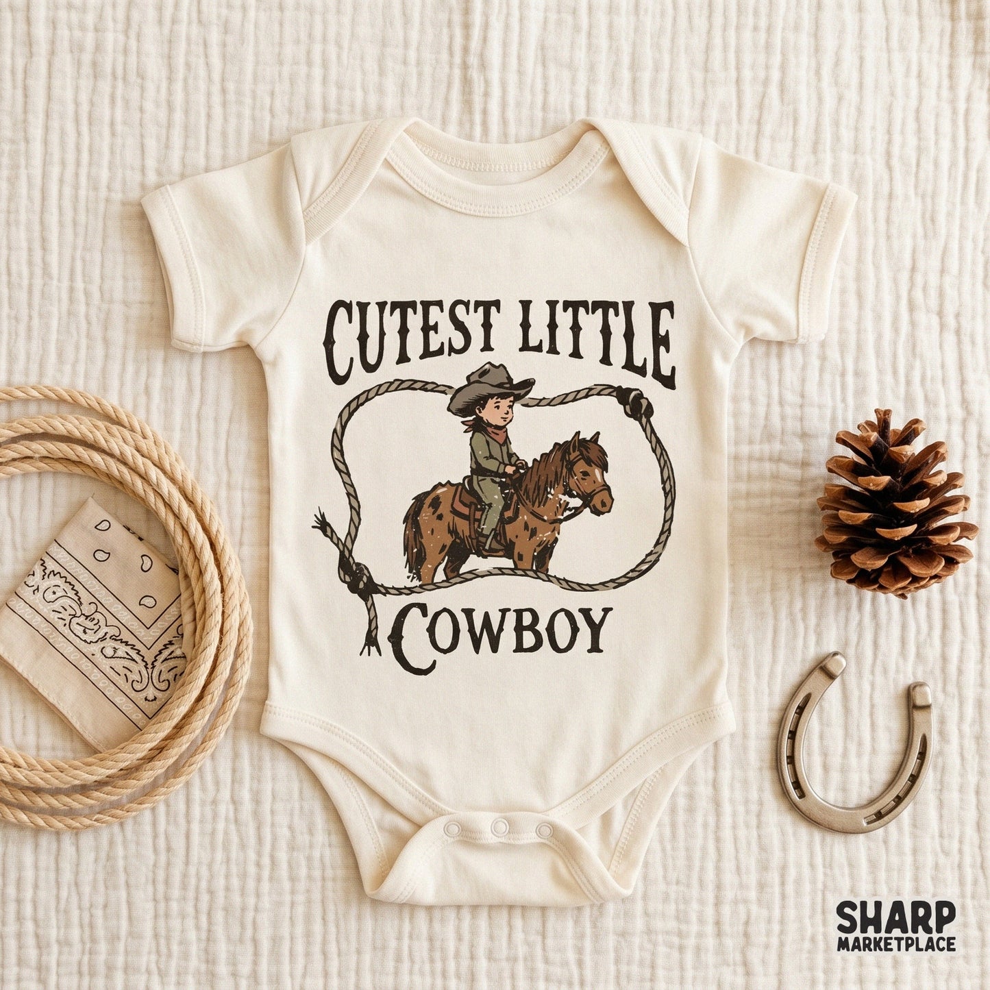High-resolution western PNG for DIY projects, showcasing a retro illustration of a young pony rider with arched typography and rope lasso.