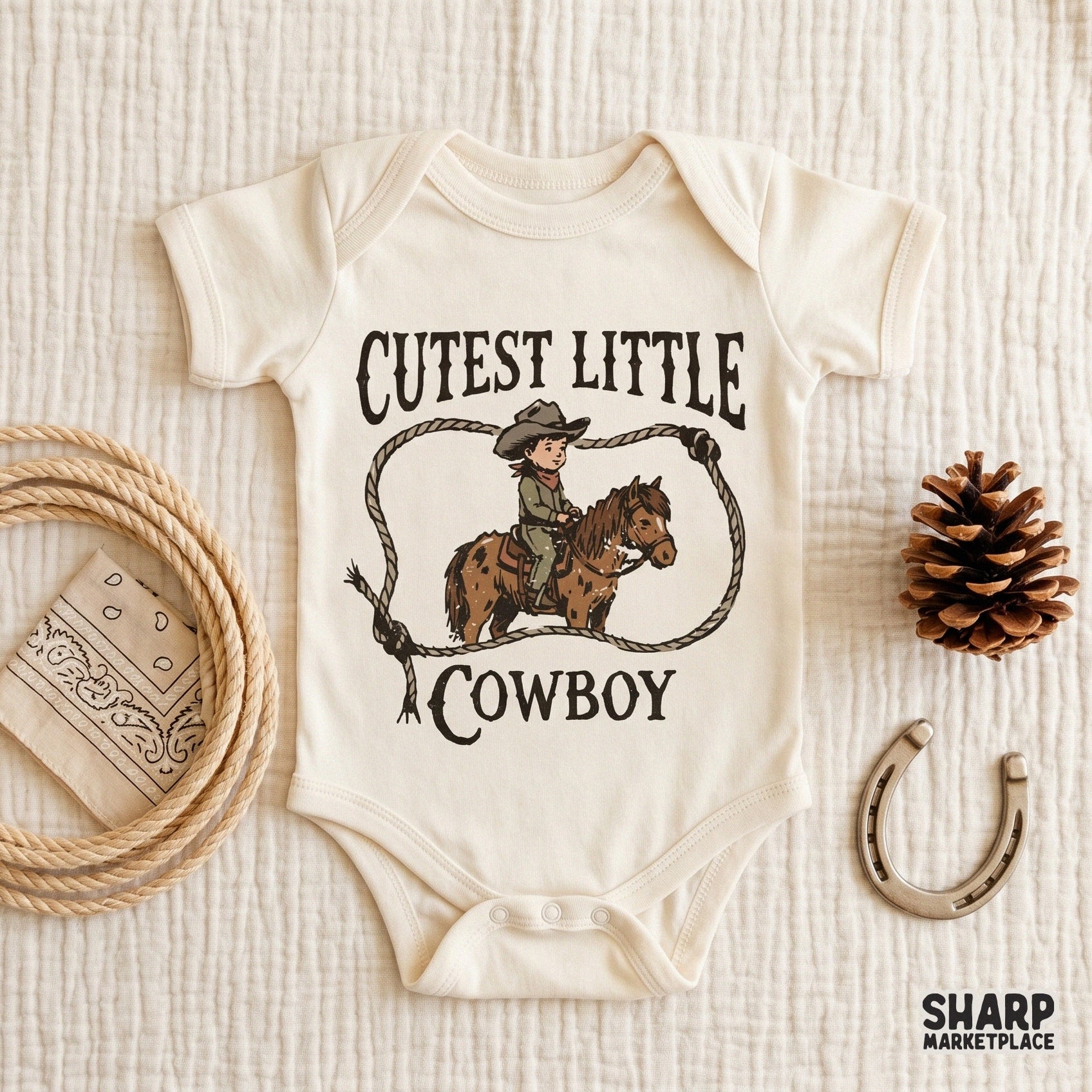 High-resolution western PNG for DIY projects, showcasing a retro illustration of a young pony rider with arched typography and rope lasso.