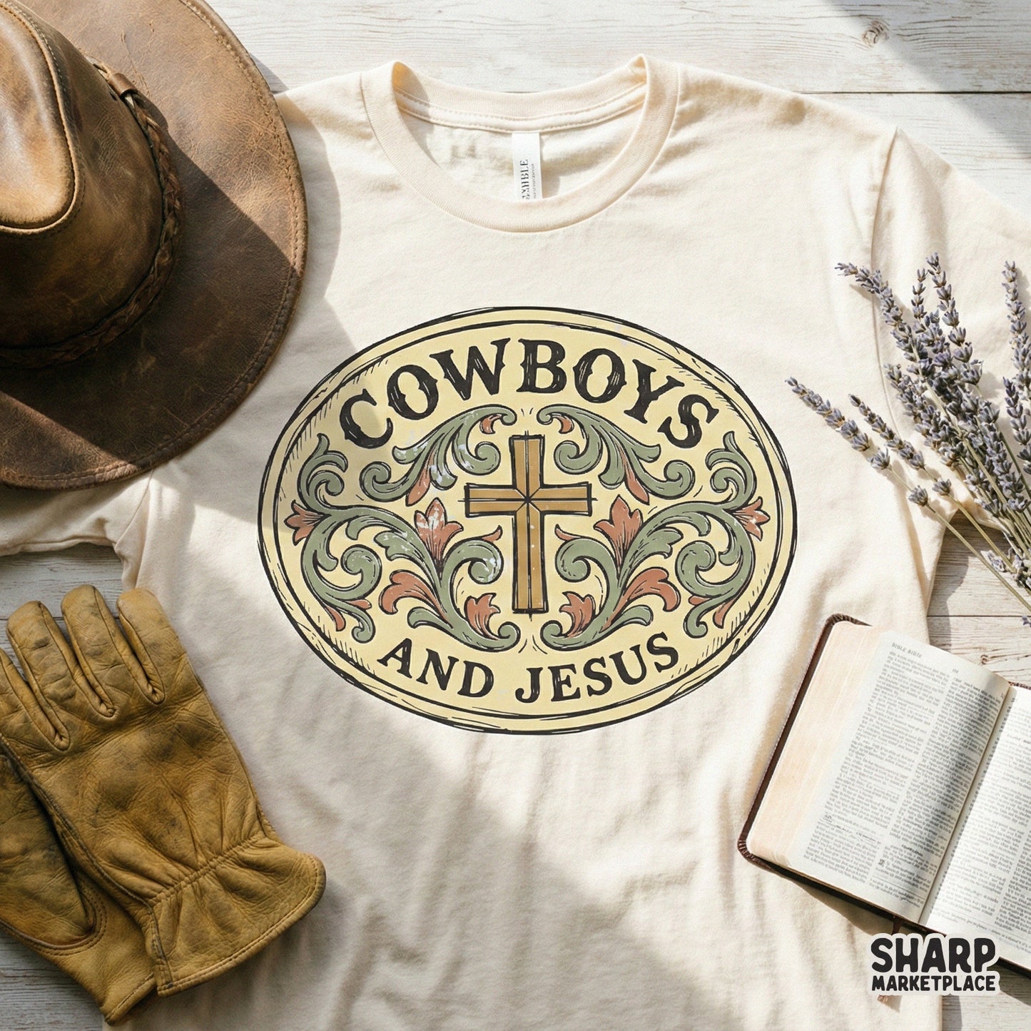 Cowboys And Jesus PNG, Western Cross Vintage Art - 300 DPI Design for