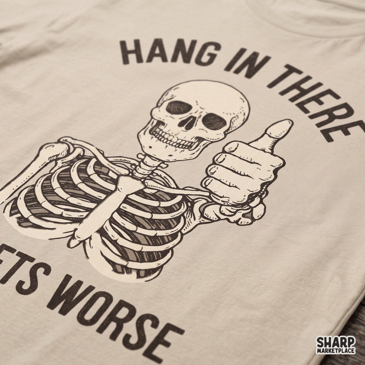 Retro skull png design featuring a funny skeleton giving a thumbs up with a sarcastic quote for t-shirts and sublimation