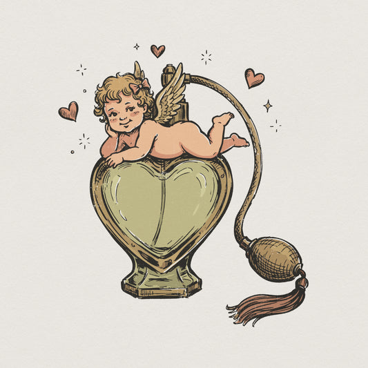 Cherub Heart Perfume PNG, Vintage Cupid Art - 300 DPI Design for T-Shirt