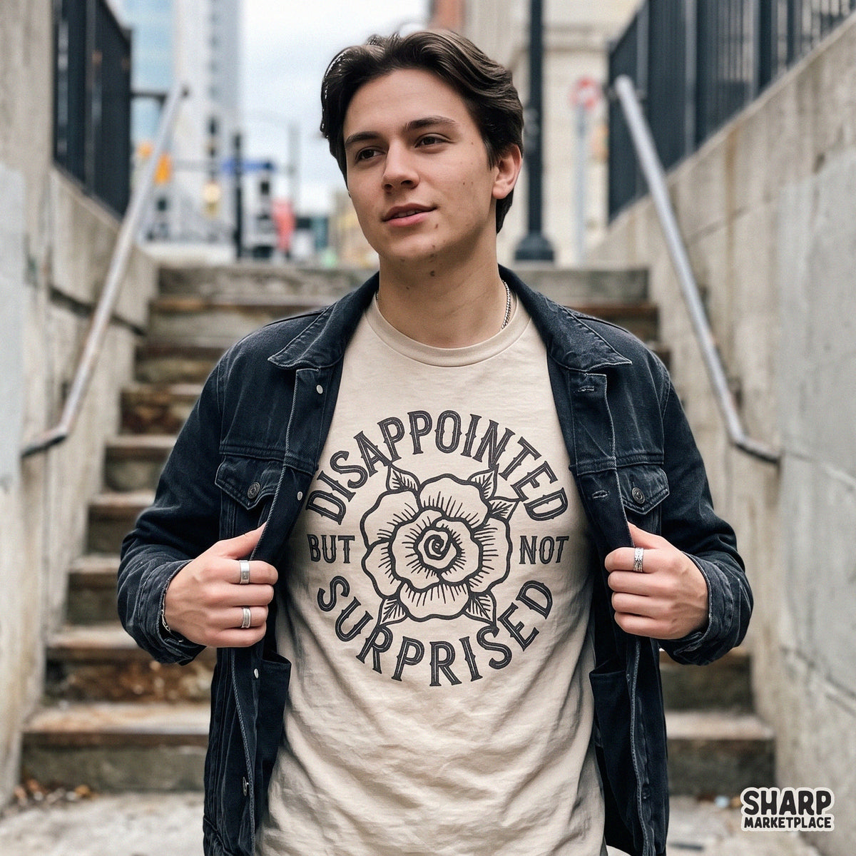 Traditional tattoo rose with Disappointed But Not Surprised sarcastic quote funny PNG graphic for t-shirt sublimation